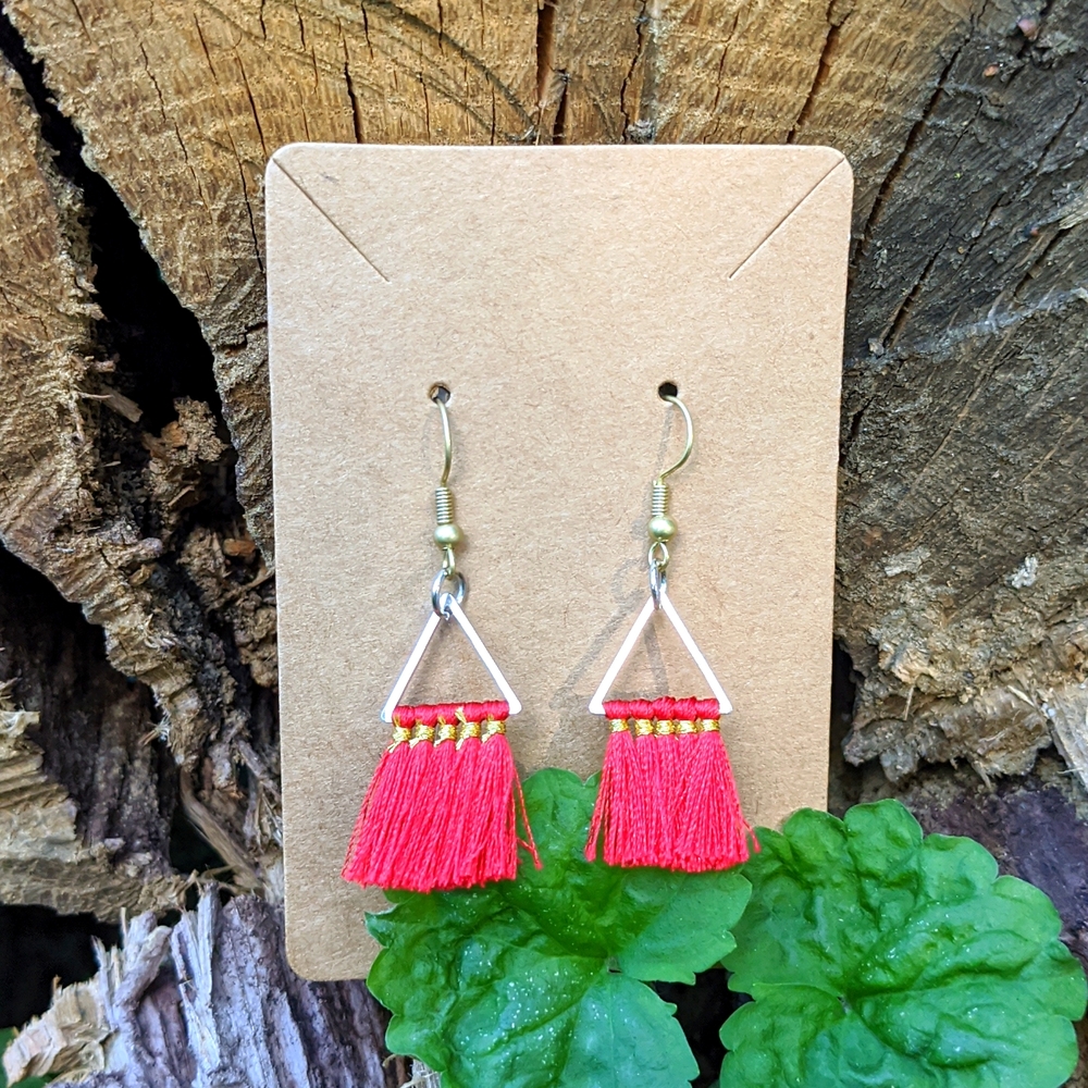 Red Saree Tassel Earrings